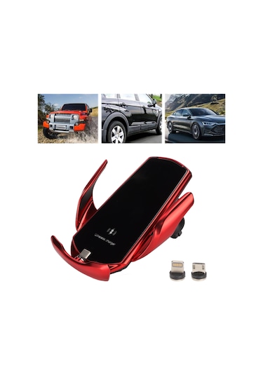 Tenfowee Q3 Akıllı Algılama Araç Kablosuz Şarj Cihazı 15w Hızlı Şarj Otomatik Klempar Tutucu İphone 12/13 Samsung S/note Serileri Uyumlu Kırmızı