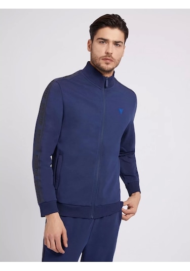 Guess Erkek Tamamı Fermuarlı Koyu Mavi Sweatshirt Lacivert