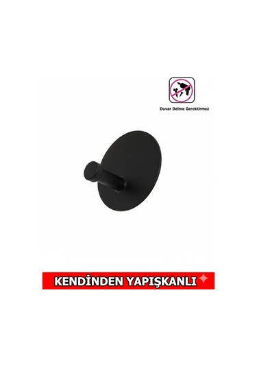 Askılık Yapışkanlı Mantar Yuvarlak Tekli Mat Siyah Pakette 4 Adet Mat Siyah