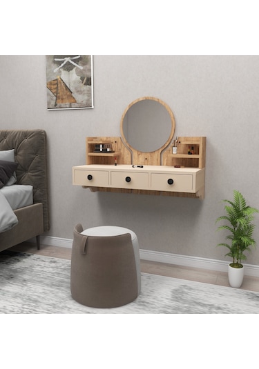 Arnetti Polina Makyaj Masası Aynalı Duvara Monte Atlantik Çam Bej