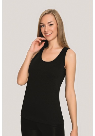 Kadın Siyah Pamuklu Likralı Kalın Askılı Atlet 3'lü Paket Esnek Ve Yumuşak Kumaş Siyah