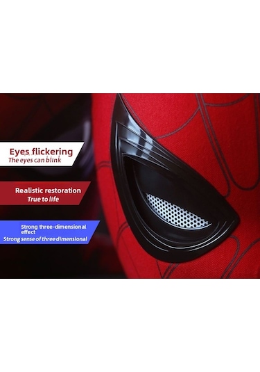 Spider-man Elektrikli Otomatik Göz Kırpan Maske Mk006 Uzaktan Kumandalı Model Işık Usb Şarjlı Siyah Siyah