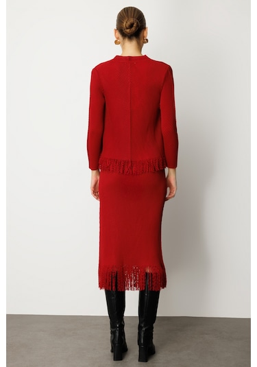 Ekol Kadın Beli Lastikli Püsküllü Etek 3911 Bordo Bordo