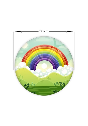 Cam Avize Göbeği | Gökkuşağı - Yeşil Zemin | Çap50Cm Çok Renkli