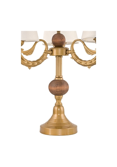 Üçlü Şamdan Masa Lambası Abajur Eskitme Krem Rengi Şapkalı Eskitme