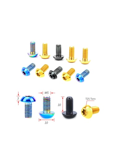 Hombey T25 Ti6al4v Titanyum Bisiklet Fren Disk Çivileri M5x10mm, Ultra Hafif Dayanıklı, Siyah, 12 Adet + Eva Kutusu Siyah