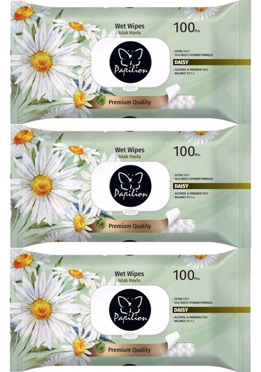 Papilion Islak Havlu Mendil 100 Yaprak Papatya 3 Lü Set