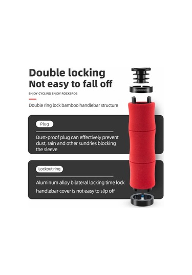 Rockbros 40720005001 1 Çift Bambu Ortak Gidon Sapları, Toz Fişli Eva Sünger Bisiklet Kolu Kapağı - Siyah