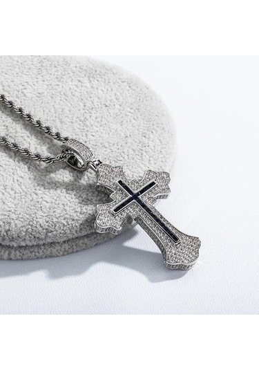Gücü İnanç Trinity Çapraz Kolye Kolye 14 K Altın Kaplama Buzlu Tam Mikro Pave Cz Taşlar Hip Hop Unisex Takı Hediyeler Altın - Gümüş