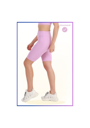 Kadın Yüksek Bel Toparlayıcı Tayt Kısa Spor Şort Deniz Havuz Spor Biker Shorts Lila 1070 Lila