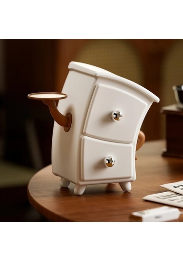 Willowhaven Docoxo Beyaz Kapaklı Şirin Masaüstü Saklama Kutusu İki Çekmeceli Dekoratif Organizer Beyaz