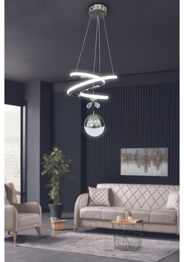 Eylül Tek Toplu Led Avize - - Kumandalı / Krom Krom