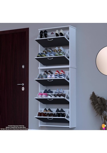 Modilayn Verve Asma Antre 72x194x26 Cm Lik 5 Düşer Kapak 10 Göz Bölmeli Ayakkabılık Antrasit - Beyaz Modilayn Verve Asma Antre 72x194x26 Cm Lik 5 Düşer Kapak 10 Göz Bölmeli Ayakkabılık Antrasit - Beyaz