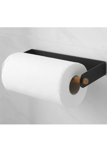 Lazer Kendinden Yapışkanlı Kağıt Havluluk Tahta Kancalı Mat Siyah Siyah