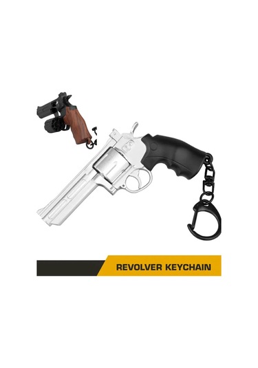 Hangfox Askeri Koleksiyonluk Geri Çekilebilir Fişekli Döner Mühürlü Silah Modeli Anahtar Zinciri - Abs Malzeme, Gerçekçi Tasarım Siyah