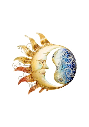 Homyl Metal Güneş Ay Duvar Sanatı Oturma Odası Bahçe Veranda 30cm