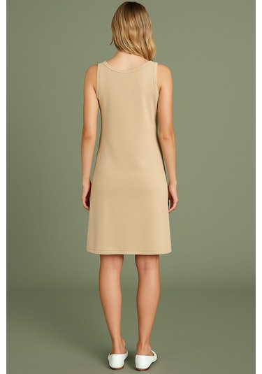 Modal Kumaş Rahat Kalıp Basic Günlük Elbise Bej