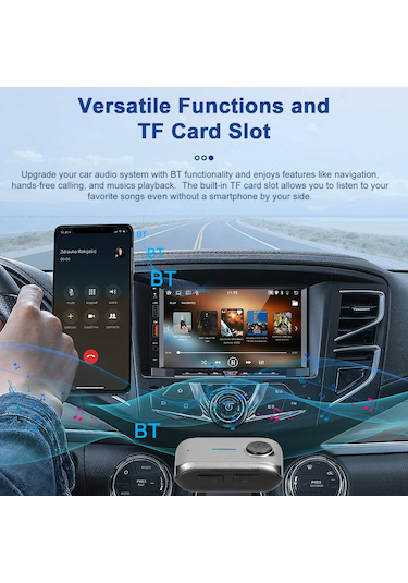 Jeehugo Bt5.3 Araç Aux Alıcı, Hands-free Arama, Tf Kart Desteği, 6-7 Saat Pil Süresi, Siyah-gri