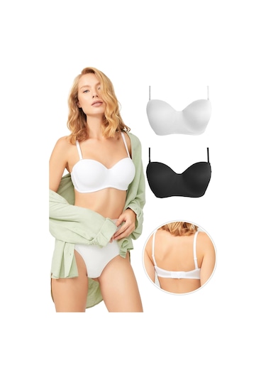 Balenli Toparlayıcı Dolgusuz Straplez Lotus Sütyen 2'li Paket Çok Renkli
