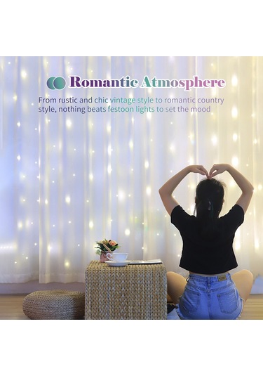 Symbee Usb Şarjlı Kumanda Kontrollü 8 Modlu 100 Led Perde Işığı - 3x1m İç/ Dış Mekan Dekorasyon Işığı Parlaklık Ayarlanabilir Diğer