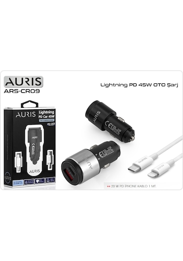 Auris 45w Pd İphone Kablolu Usb C Araç Çakmaklık Oto Şarj Cihazı