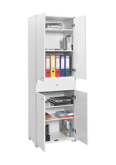 Diamond 4 Kapaklı Tek Çekmeceli Dolap-Lake Beyaz