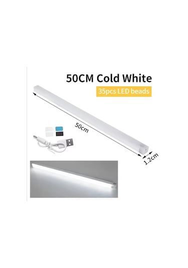 50 Cm Beyaz Işık Hareket Sensörlü Dolap İçi Çalışma Masası Mutfak Tezgah Altı Usb Led Işık Çok Renkli