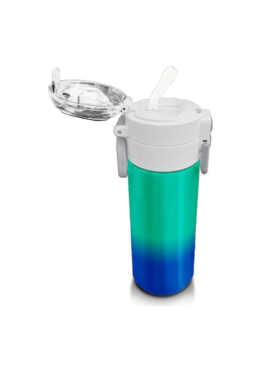 Coral High Kids Yeşil Saks Renk Geçişli Pipetli Ve Direkt İçim Çelik Termos 500 Ml 31839 Yeşil - Mavi