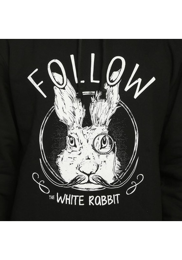 Bant Giyim - White Rabbit Siyah Kapüşonlu Erkek Sweatshirt