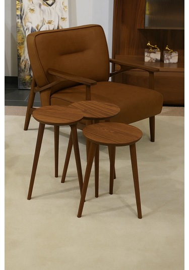 Madrid 3'lü Zigon Sehpa %100 Mdf Yuvarlak Ahşap/urartu