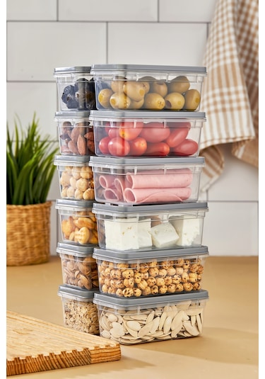 Multi Box 12 Li Set Saklama Kabı Seti - Dondurucu & Mikrodalga Uyumlu Gri