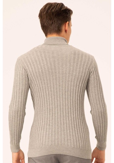 Ateş Triko Erkek Balıkçı Yaka Slim Fit Fitilli Triko Kazak 6091288 Gri Gri