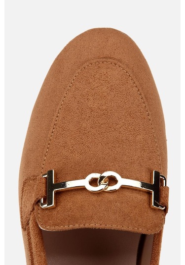 Yaya Kadın Taba Süet Gold Tokalı Loafer