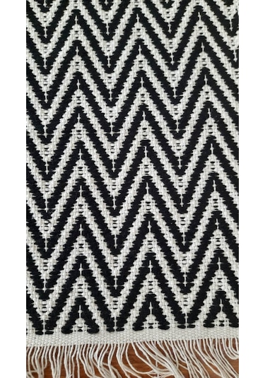 Pamuklu Cotton Kilim Çift Taraflı Yıkanabilir Dekoratif 80x150 - Siyah Beyaz V2 Siyah - Beyaz