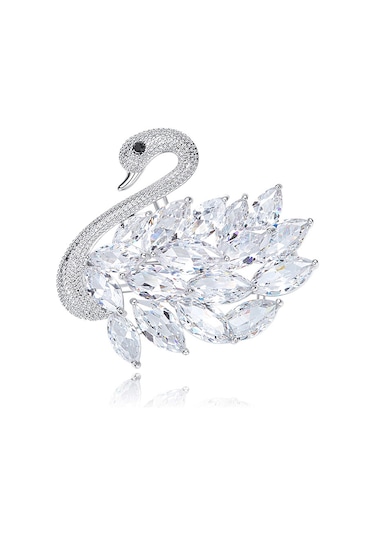 Monemel Swarovski Kristal Kuğu Yaka İğnesi Altın Kaplama - Çok Renkli