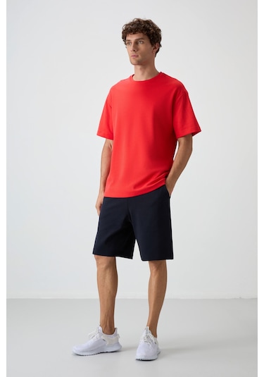 Tommy Life Fiesta - Lacivert Pamuklu Kalın Yumuşak Dokulu Oversize Fit Basic Erkek Şort Takım - 85249 Kırmızı Tommy Life Fiesta - Lacivert Pamuklu Kalın Yumuşak Dokulu Oversize Fit Basic Erkek Şort Takım - 85249 Kırmızı