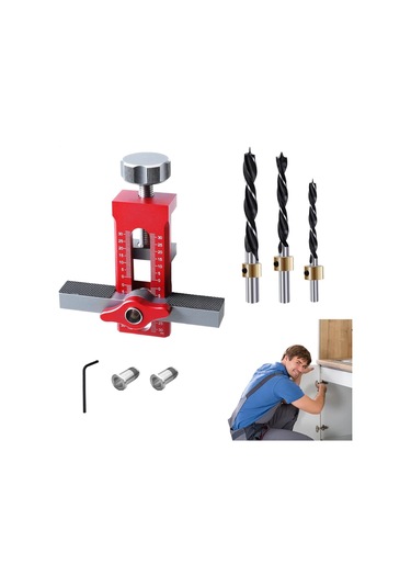Kangvka Alüminyum Kabinet Kapısı Montaj Aracı - Çift Fonksiyonlu Konumlayıcı, Hassas Delme Rehberi Ve 3 Delici Uçlu Profesyonel Takım Kırmızı