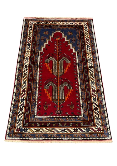 El Dokuma Sıfır Konya Kavak Halısı Seccade 117x185 Kök Boya Sık Namazlık Kırmızı