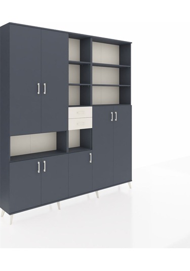 Arges Dolap 17 Raflı 2 Çekmeceli 7 Kapaklı 220x30x243 Antrasit-antrasit/aytaşı Antrasıt/aytası