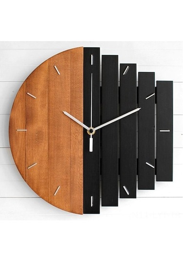 Endüstriyel Tarz Modern Ahşap Duvar Saati - Otomatik Quartz Mekanizması İle Salon Yatak Odası Dekorasyonu Siyah Siyah
