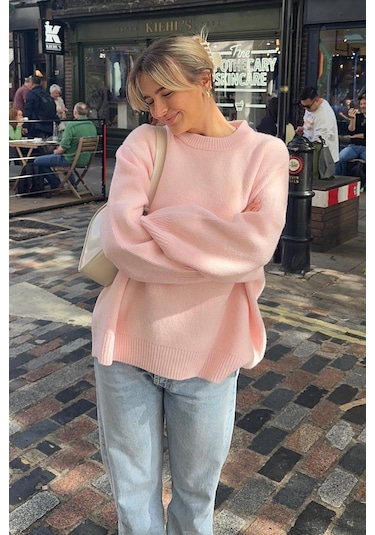 Madmext Madmext MG1972 Bisiklet Yaka Oversize Triko Kadın Kazak - Pembe