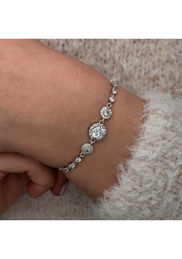 Artsmagazinmücevher Gümüş Zirkon Taşlı Yuvarlak Kadın Bileklik