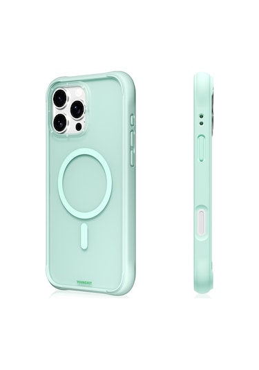 İphone 16 Pro Max Uyumlu Kılıf M-safe Şarj Özellikli Youngkit Macaroon Serisi Kapak Açık Yeşil