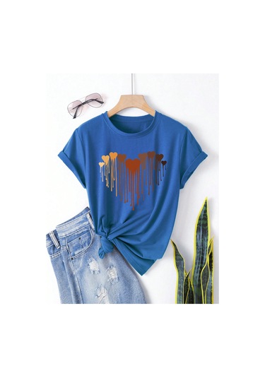 Eriyen Kalpler Baskılı Tasarım Tshirt Mavi