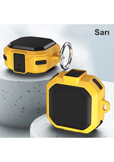 Caseonn Samsung Galaxy Buds 2 - Buds 2 Pro Kılıf Güvenlik Kilitli Military Tank Sarı