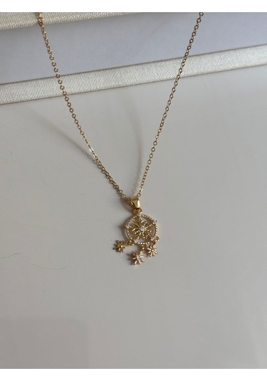 Kar Tanesi Ve Yıldız Figürlü Altın Kaplama Kolye Işıltılı Ve Spiritüel Tasarım Altın