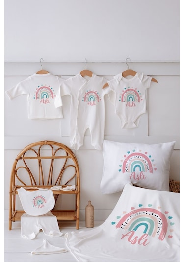 Lilabio %100 Organik Isme Özel Isimli 10lu Hastane Çıkışı Gökkuşağı Ekru