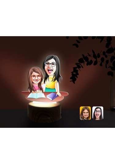 Kişiye Özel Anne Kız Karikatürlü Dekoratif 3D Biblo Led Işıklı Ge (483006609)
