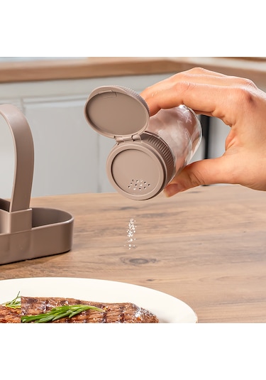 Porsima 00467-1 Kapicino Drop 2li Standlı Tuzluk Biberlik Seti - 100ml Cappuccino