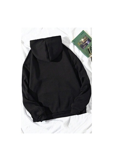 Unisex Oversize Dream Butterfly Baskılı Sweatshirt Siyah